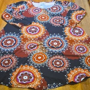 Belaroi Women 2XL Bohemian Floral Print Long Sleeve Lose Flare Midi‎ Dress